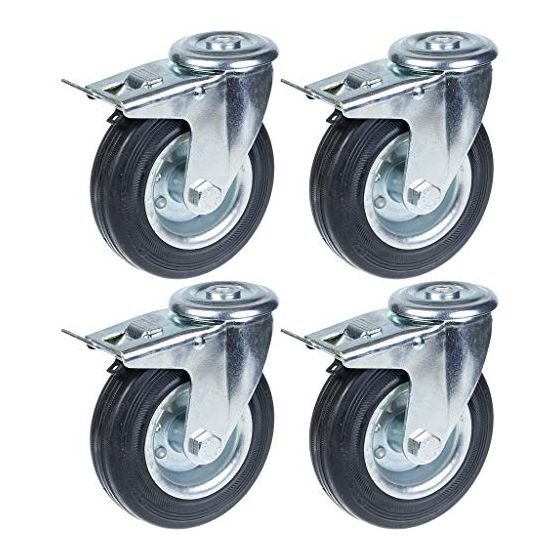 125mm 5" kumirengas, kääntyvä jarrullinen kääntöpyörä, vahva 480kg kantavuus, 4 kpl:n setti