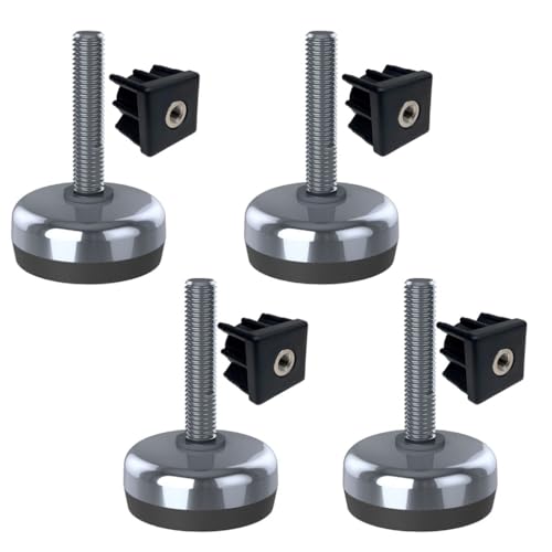 Ruostumaton jalka 10x50x50mm, jalustassa kumityyny + insertit 40x40x1.2mm - 4 kpl:n sarja.