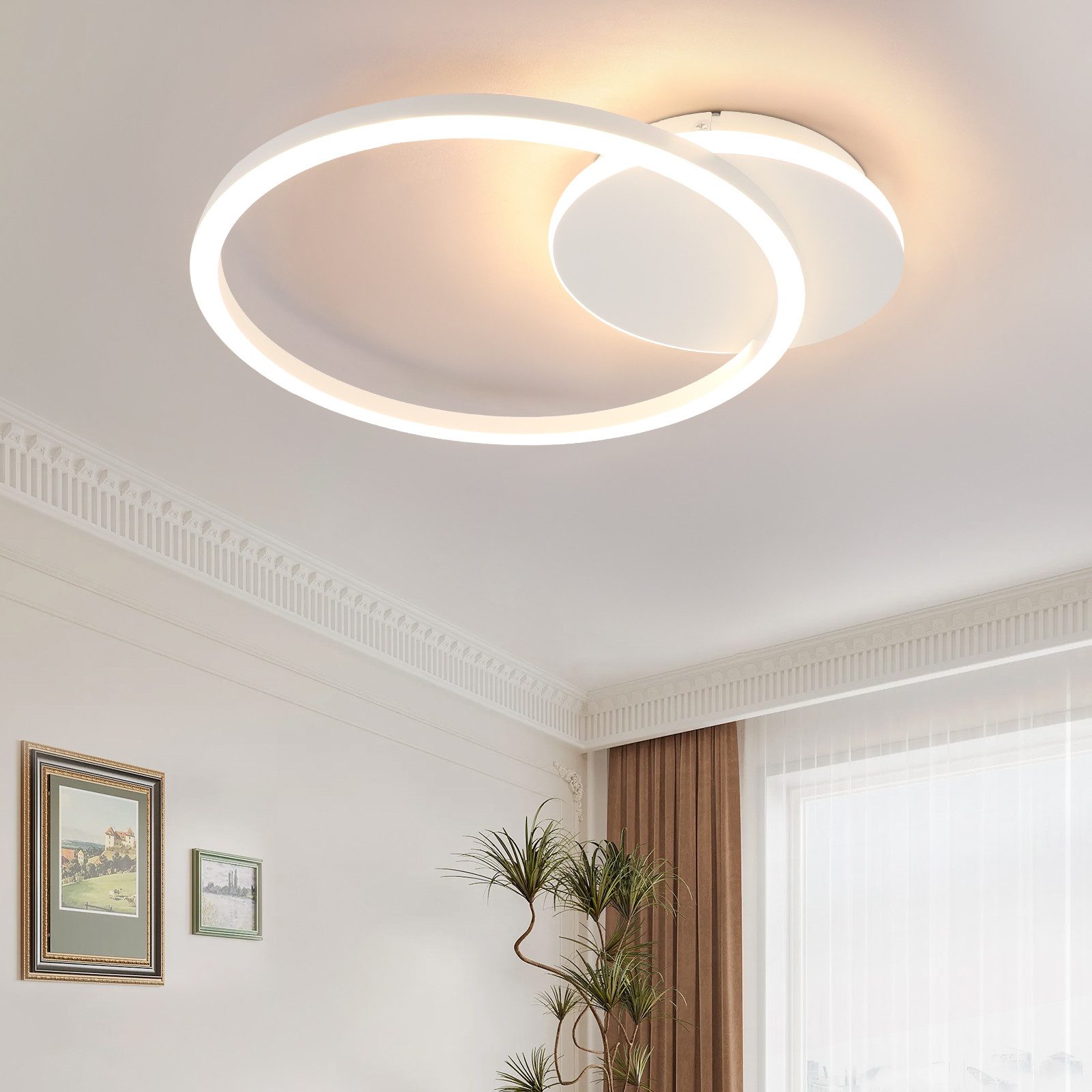 NETTLIFE LED - kattovalaisin, olohuoneeseen, 24W, musta, moderni, 2 rengasta, 3000K, lämmin, valkoinen