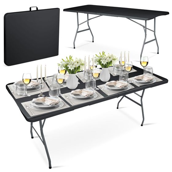 Kokoontaitettava puutarhapöytä tarjoilukäyttöön 180 cm Plonos musta