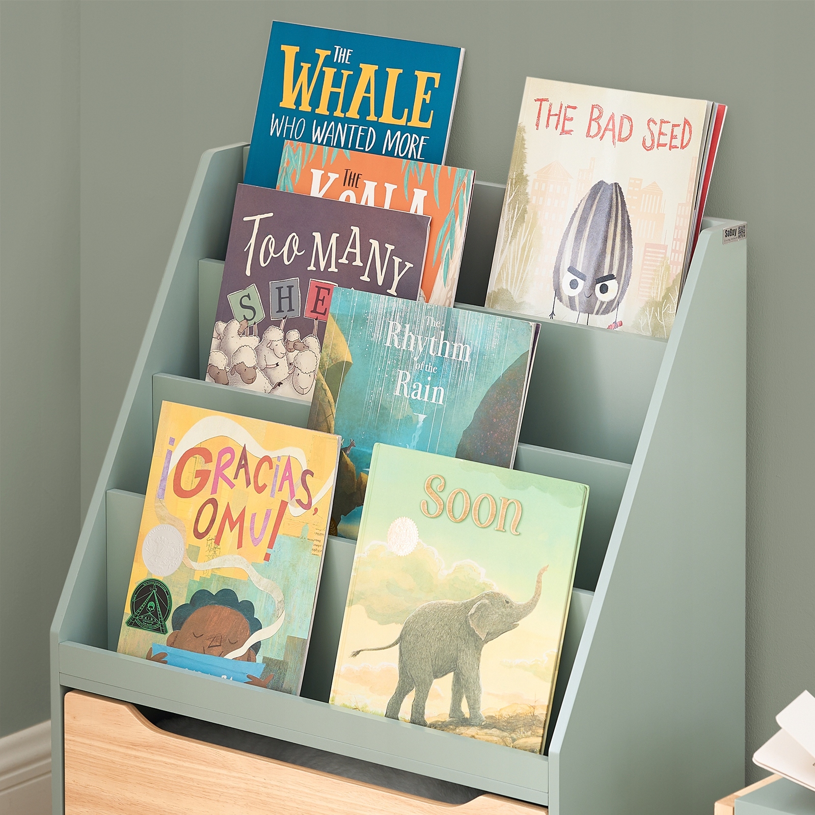 SoBuy Lastenkirjahylly Montessori ekologinen kestävä lastenhuoneeseen KMB95-GR