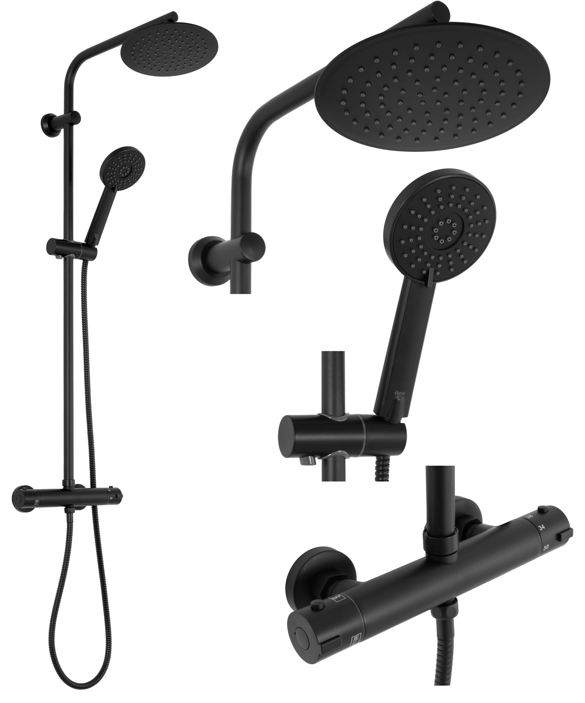 REA suihkusetti BLISS THERMOSTAT musta, 38, 5X27, 5X100CM