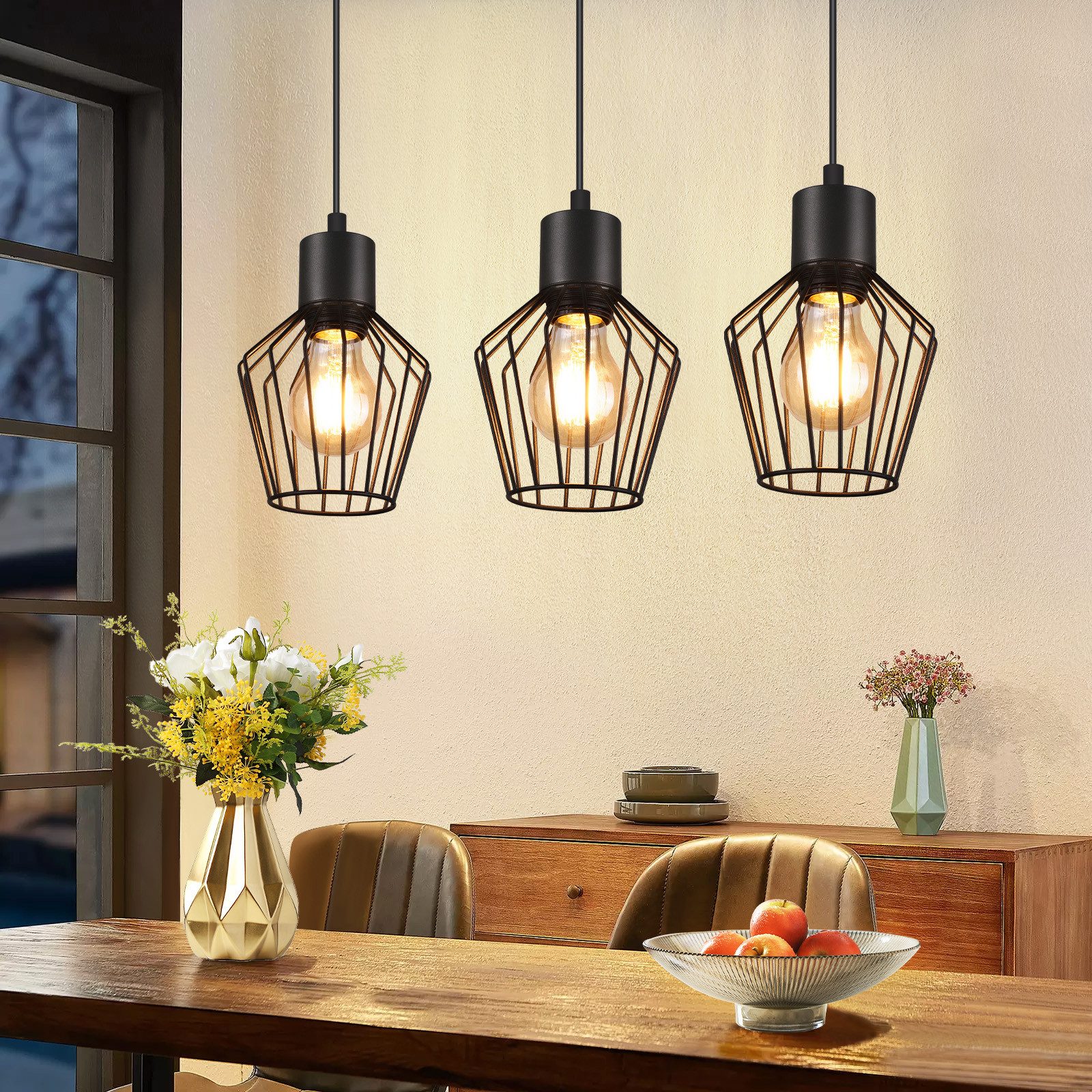 NETTLIFE 3-liekkinen riippuvalaisin, teollisuustyylinen, metalli, musta, LED, E27