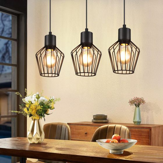 NETTLIFE 3-liekkinen riippuvalaisin, teollisuustyylinen, metalli, musta, LED, E27