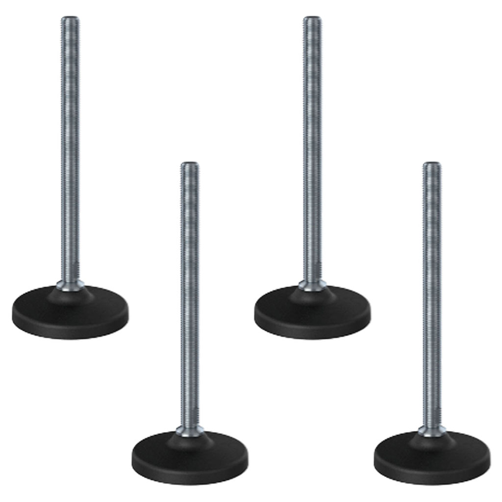 Ruostumaton tasausjalka M16x230, 100 mm:n muovialustalla, kantavuus 5000 kg – 4 kpl:n sarja