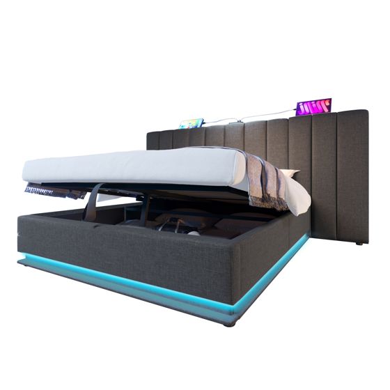 Verhoiltu parisänky, 180x200cm, sovelluksen ohjaus LED USB C -TALLENNUS, harmaa