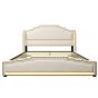 160x200 cm verhoiltu sängynrunko, LED-valoilla ja USB-porteilla, beige