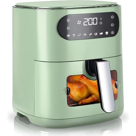 NETTLIFE 6L ilmakeitin, yksi kori, ikkuna, 7 kypsennysohjelmaa, hiljainen (vihreä)