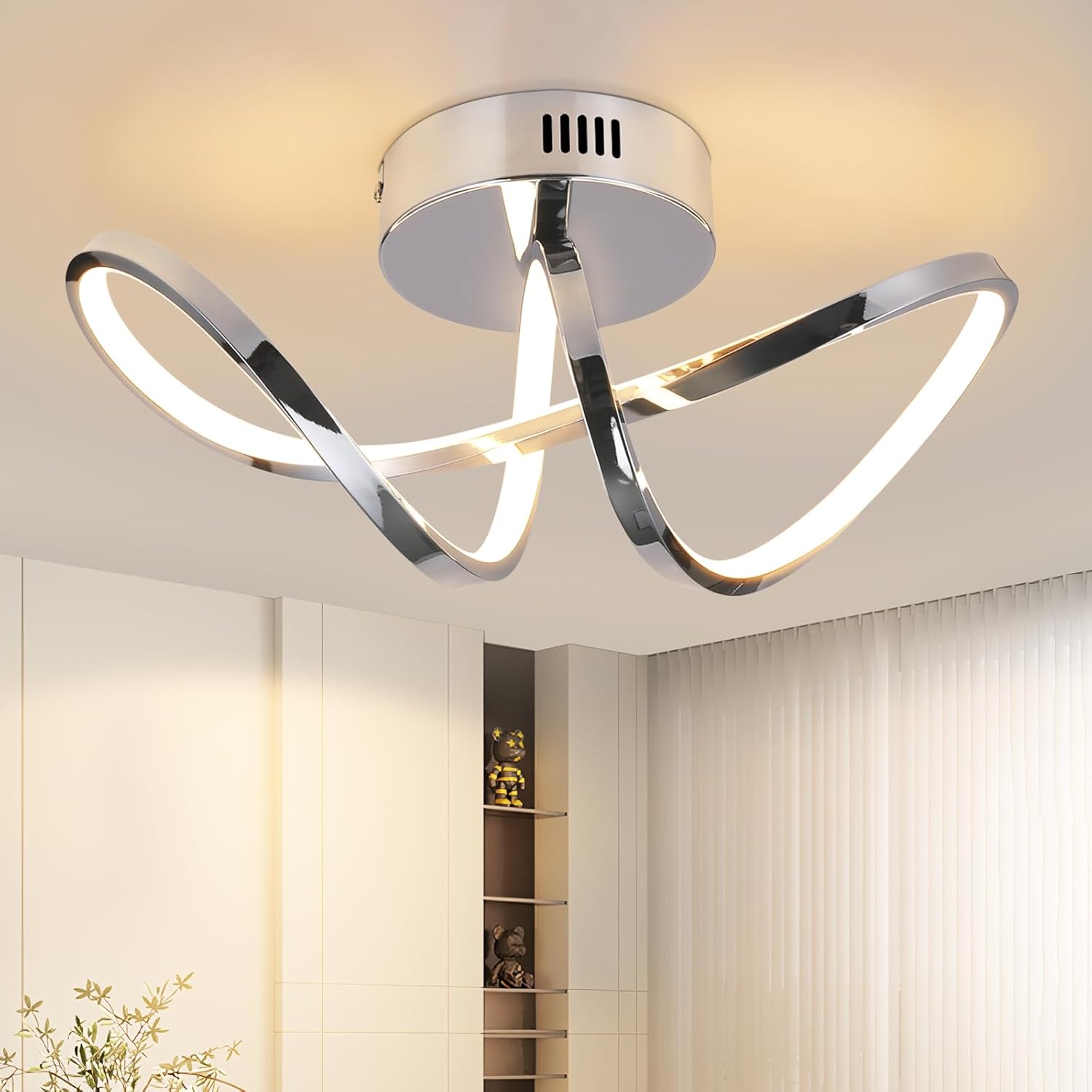 NETTLIFE LED-kattovalaisin makuuhuoneeseen, moderni muotoilu, kromi, 12 W, sisäkäyttöön, 3000 K, lämmin valkoinen