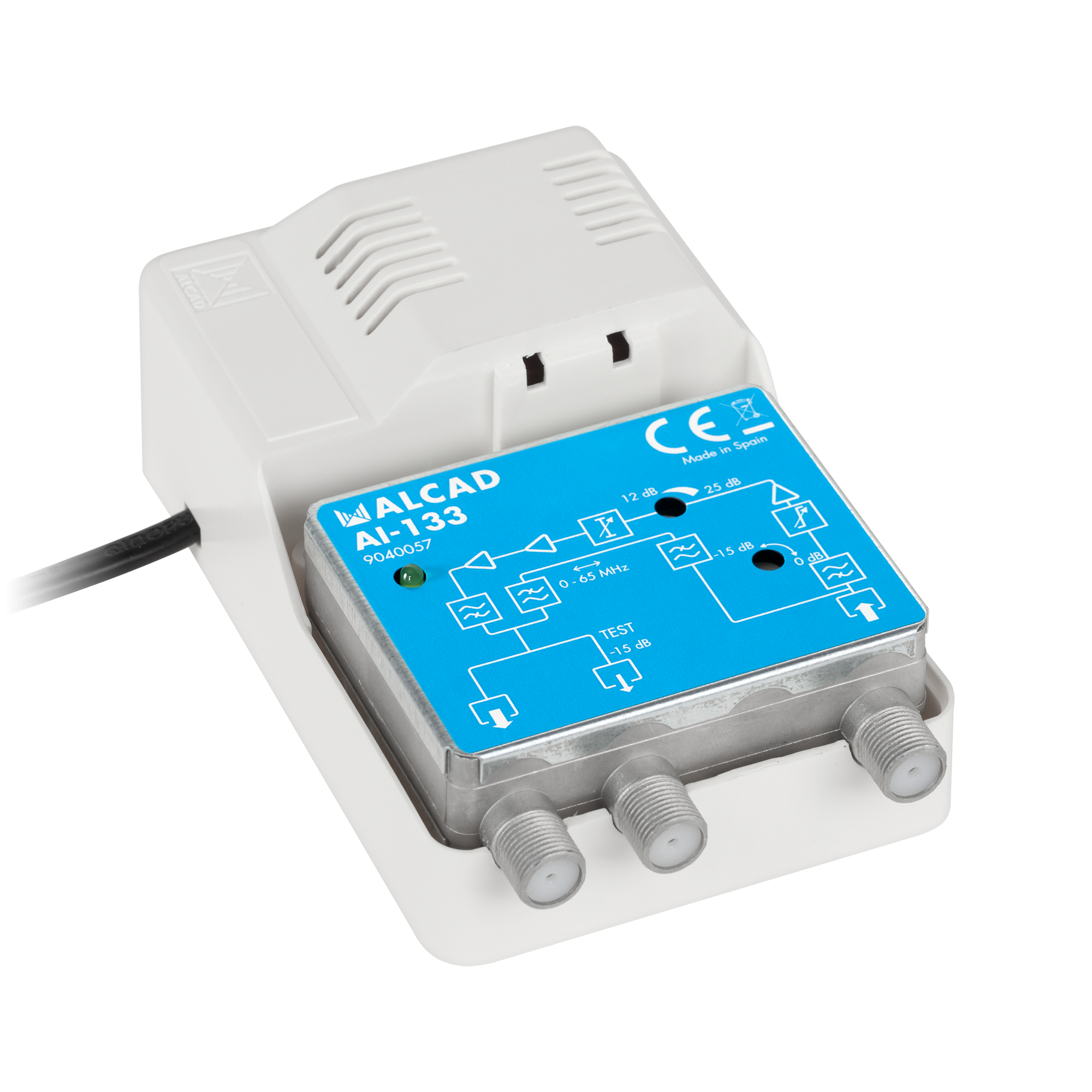 CATV RP 65 MHz IP20 sisäantennivahvistin Alcad AI-133