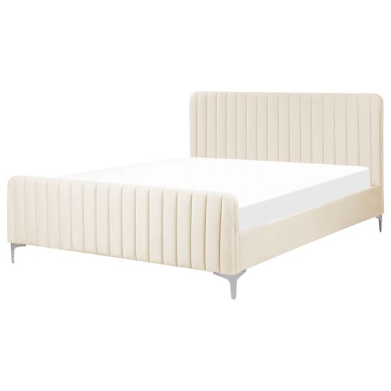 Sänky Sametti LUNAN 160 x 200 cm Vaaleanbeige