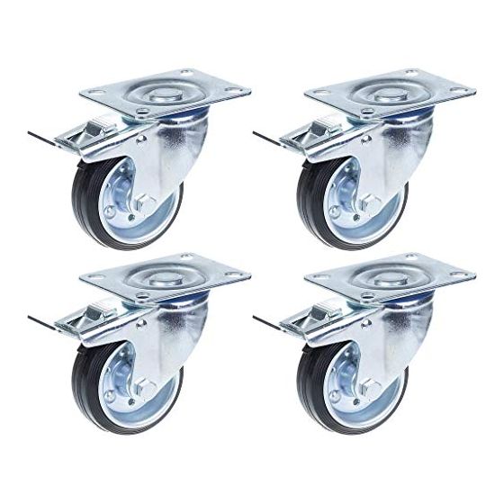 80mm 3" kumirengas, pyörivä jarrullinen, vahva 280kg kantavuus, 4 kpl:n sarja.