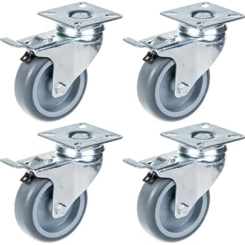 4 - 75 mm:n pyörät merkitsemättömät harmaat kumijarrulliset pyörät Heavy Duty (raskas)