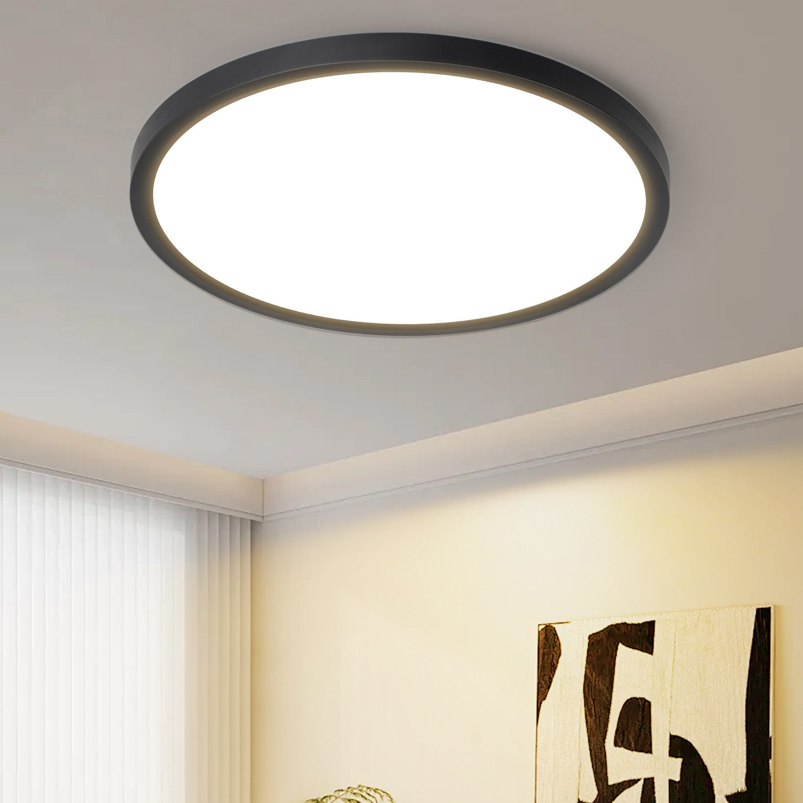 NETTLIFE litteä LED-kattovalaisin makuuhuoneeseen musta 18 cm 15 W ei-himmennettävä lämmin valkoinen 3000 K