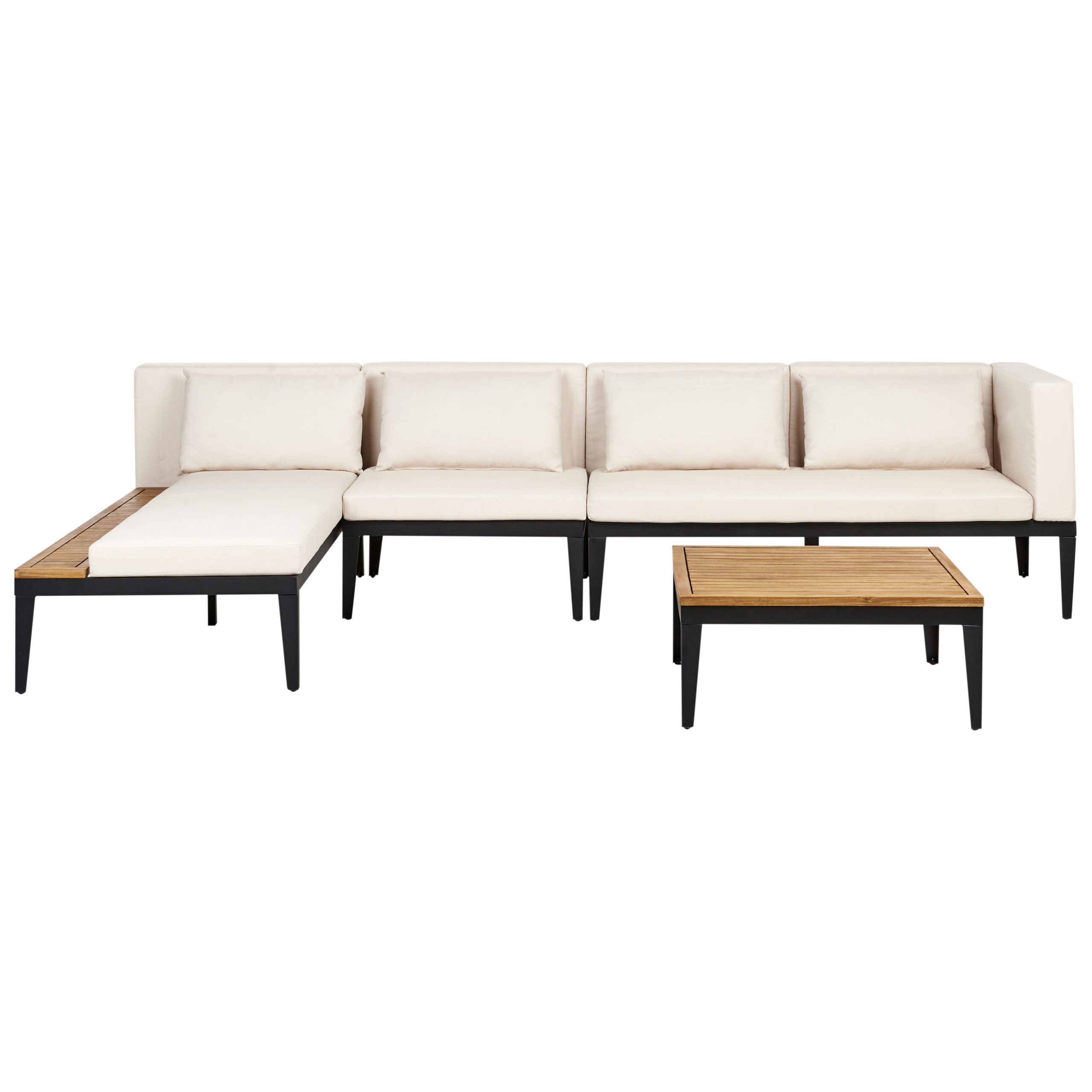 Ulkokulmasohva ja pöytä 4-istuttava BRACCIANO Oikea sertifioitu akaasia Vaaleanbeige