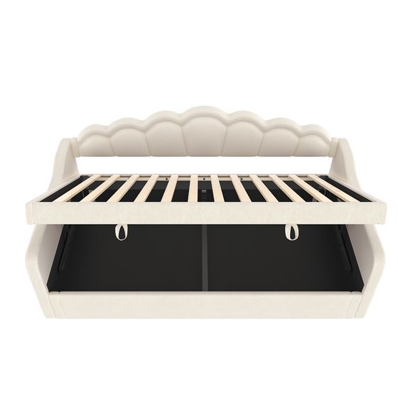 Hydraulinen vuodesohva 90x200 cm, LED-valonauhalla, beige