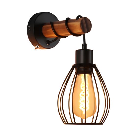 NETTLIFE-seinävalaisin kytkimellä Vintage-seinävalaisin: Musta puinen seinävalaisin E27 Industrial