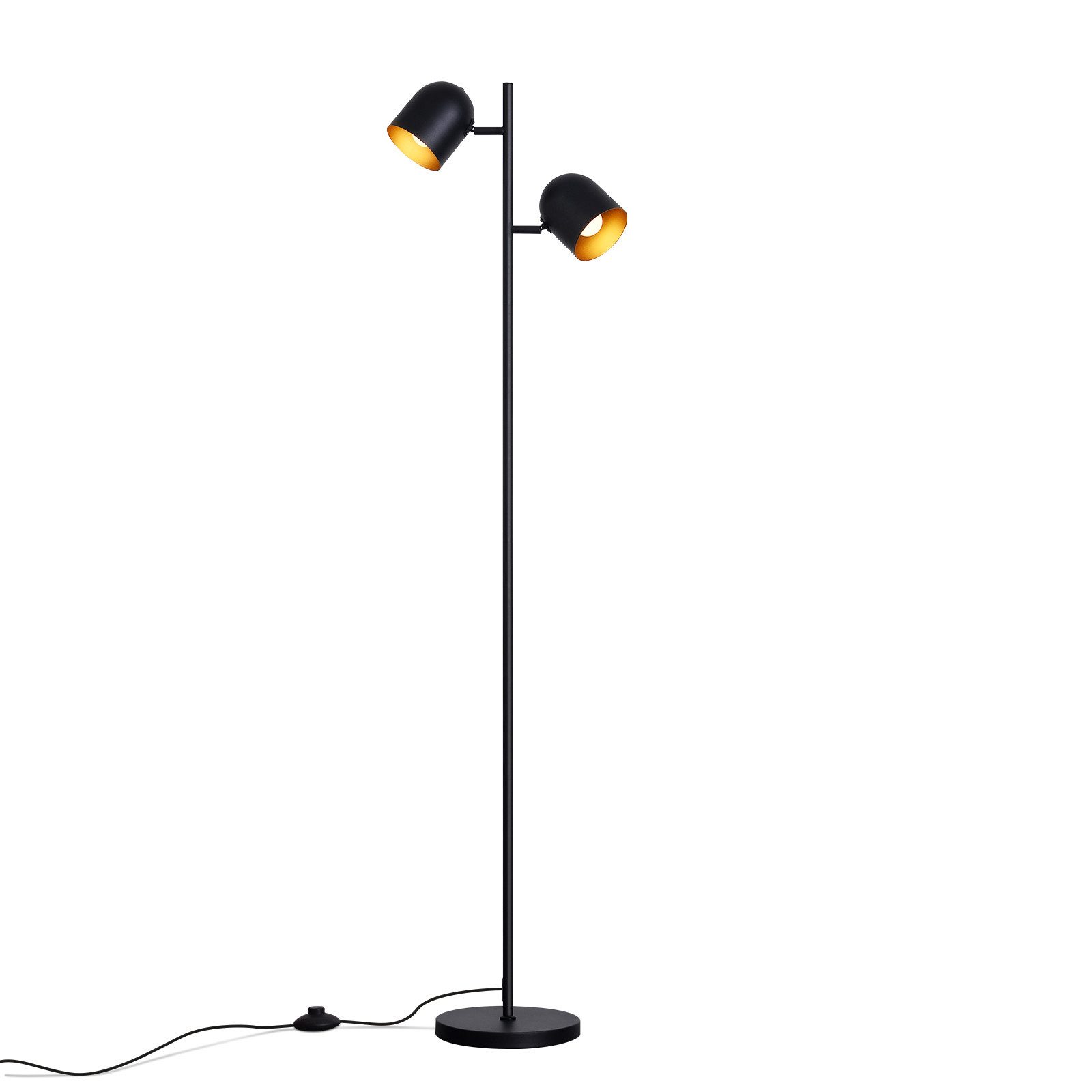 NETTLIFE - lattiavalaisin, 2 lamppua, mustakultainen metalli, E14, retrotyylinen teollisuuslattiavalaisin