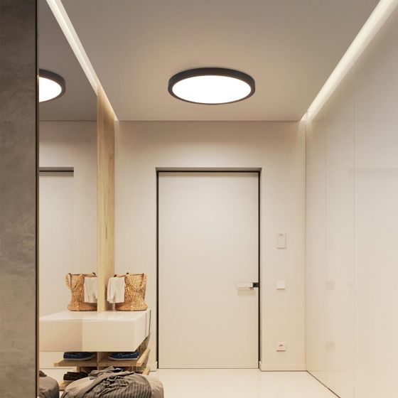 NETTLIFE LED-paneelikattovalaisin, musta, pyöreä, litteä, IP44, LED neutraalivalkoinen