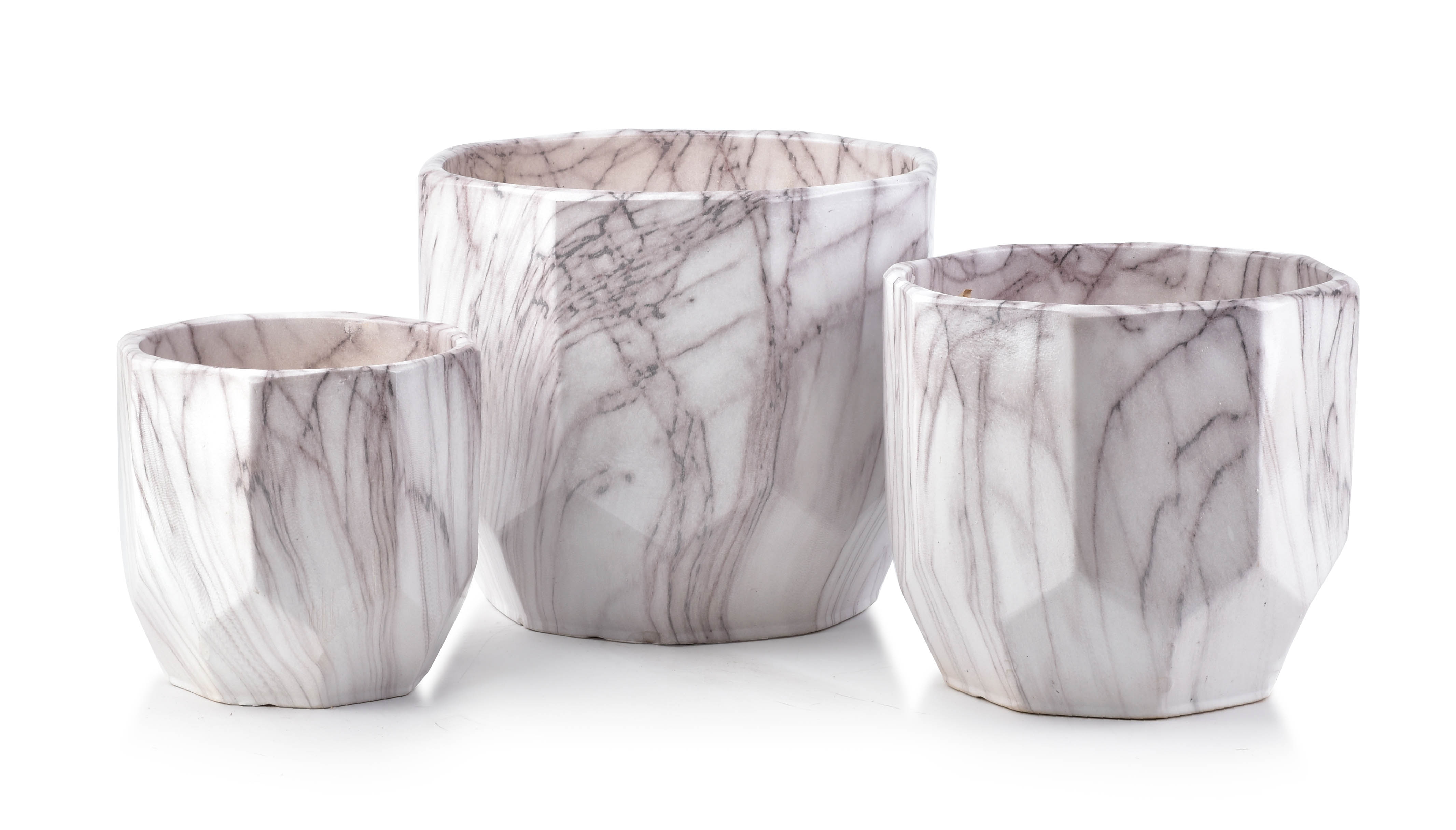 Kukkaruukkusetti keramiikka MONDEX Neva Marble 26x19 22x16 17x13 marmori 3kpl