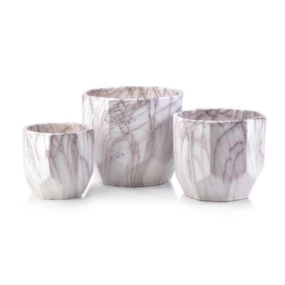 Kukkaruukkusetti keramiikka MONDEX Neva Marble 26x19 22x16 17x13 marmori 3kpl