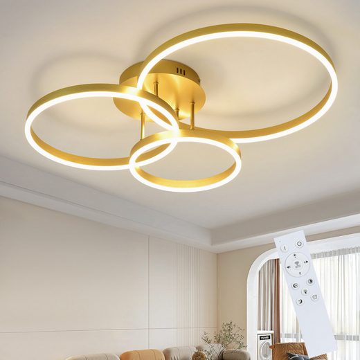 ZMH Vintage 82 cm kultainen himmennettävä LED-kattovalaisin makuuhuoneeseen, kaukosäätimellä, 74 W