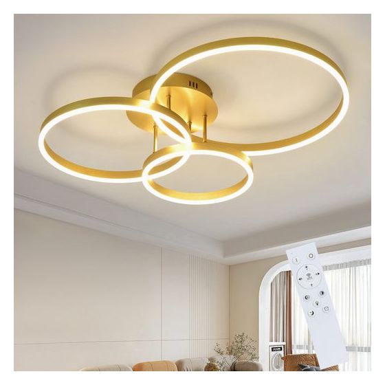 ZMH Vintage 82 cm kultainen himmennettävä LED-kattovalaisin makuuhuoneeseen, kaukosäätimellä, 74 W