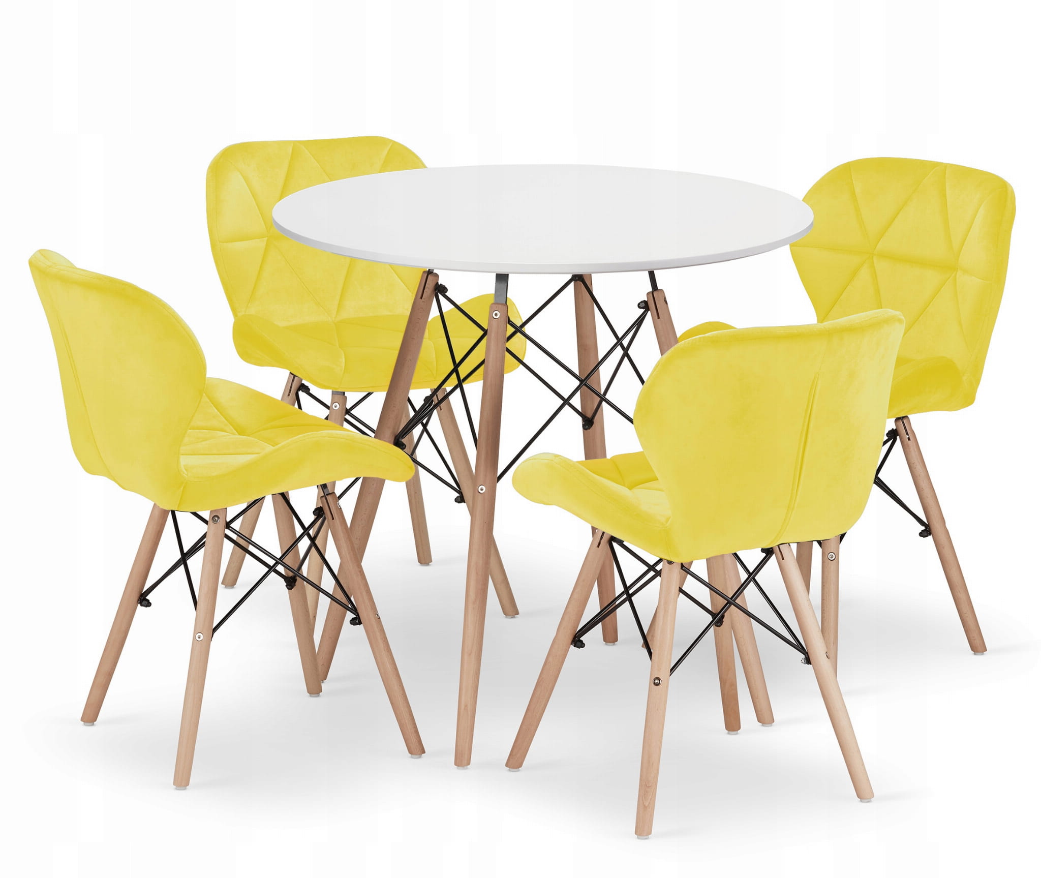TODI 80 pyöreä pöytä, valkoinen 4 LAGO-tuolia, keltainen