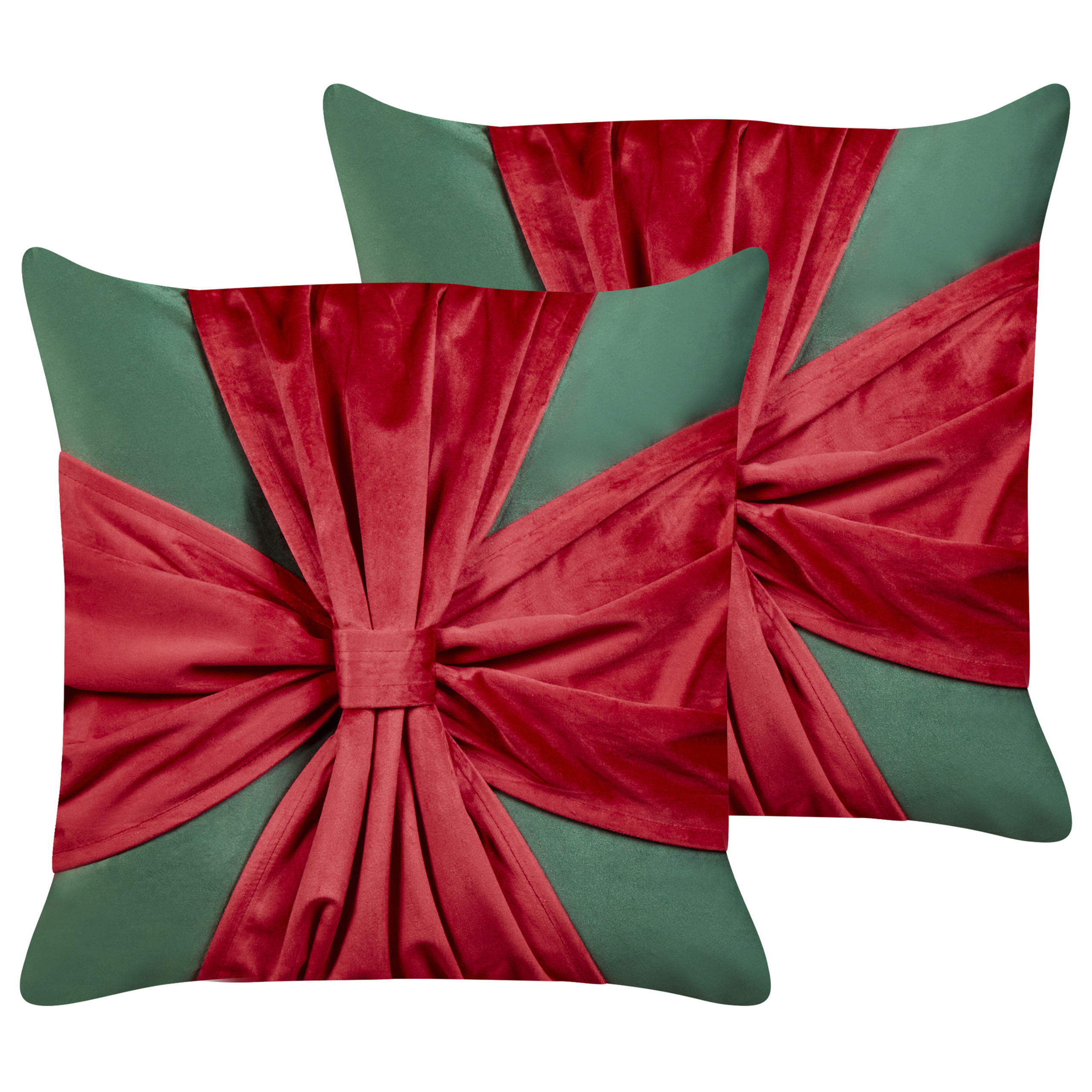 Koristetyynysetti 2 kpl MARSHMALLOW 45 x 45 cm Sametti Punainen Vihreä Joulukuvio