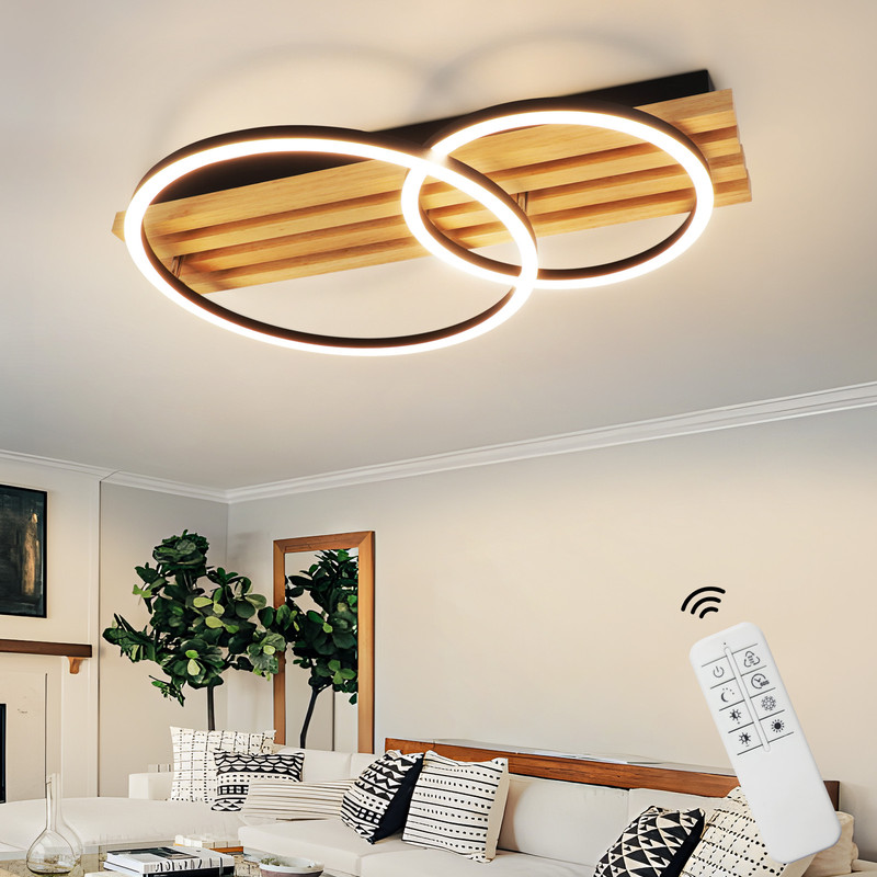 NETTLIFE Himmennettävä LED-kattovalaisin: 55 cm, moderni 2-renkainen kattovalaisin, 36 W, kaukosäätimellä varustettu muotoilu, makuuhuoneeseen, 