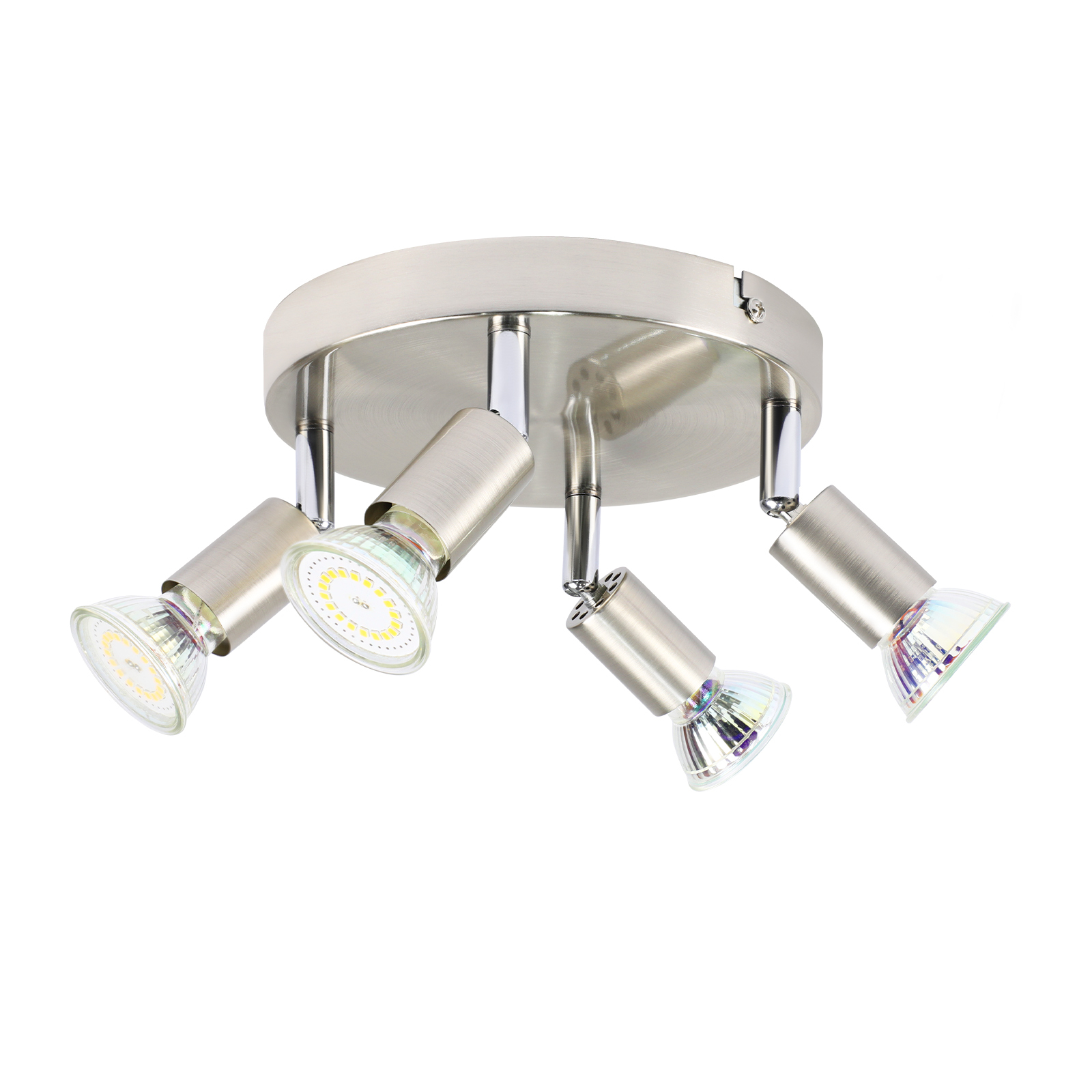 NETTLIFE 4 LED-kattospottivalaisinta 350° säädettävä GU10 nikkelimetalli moderni lamppu olohuoneeseen makuuhuoneeseen max 4x25W