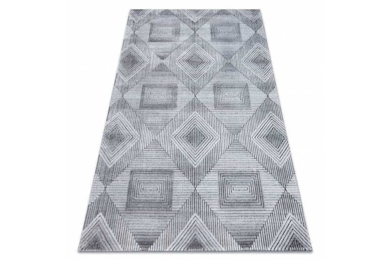 Matto Rakenteellinen SIERRA G5011 Litteä kudottu, harmaa / musta - geometrinen, rombit 120x170 cm