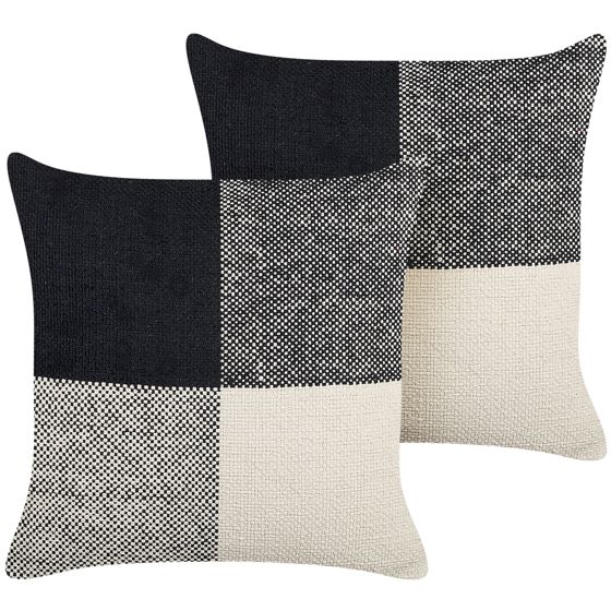 Koristetyynysetti 2 kpl LAELIA puuvilla 45 x 45 cm Musta Tilkkutäkki
