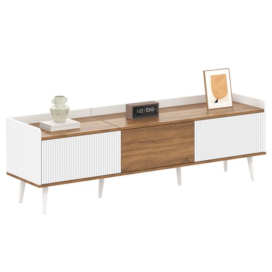 TV-taso 160x39x49,5 cm luonnonväri ja valkoinen MDF säilytyksellä