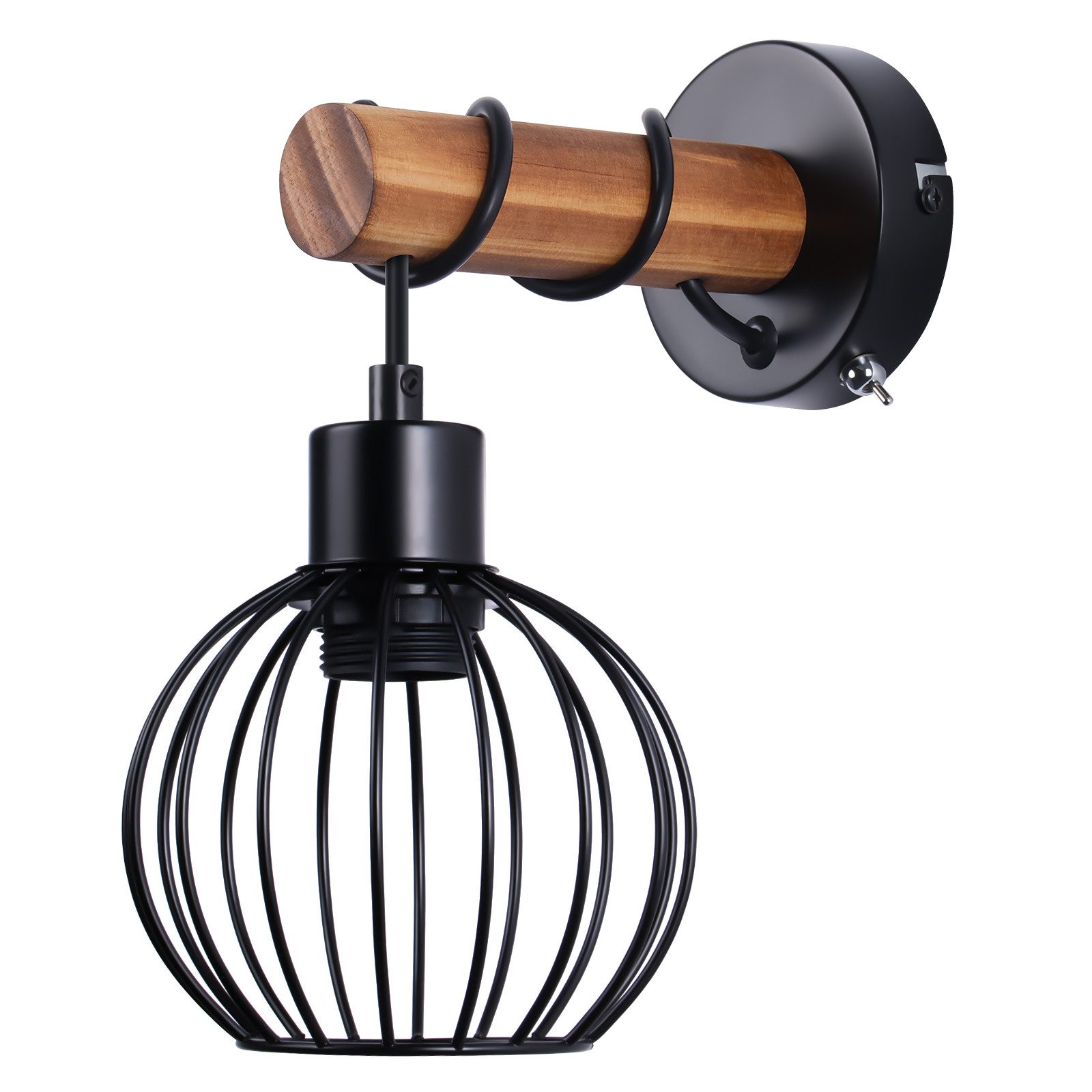 NETTLIFE Vintage-puinen olohuoneen seinävalaisin: seinävalaisin kytkimellä, musta seinävalaisin teollisella muotoilulla E27