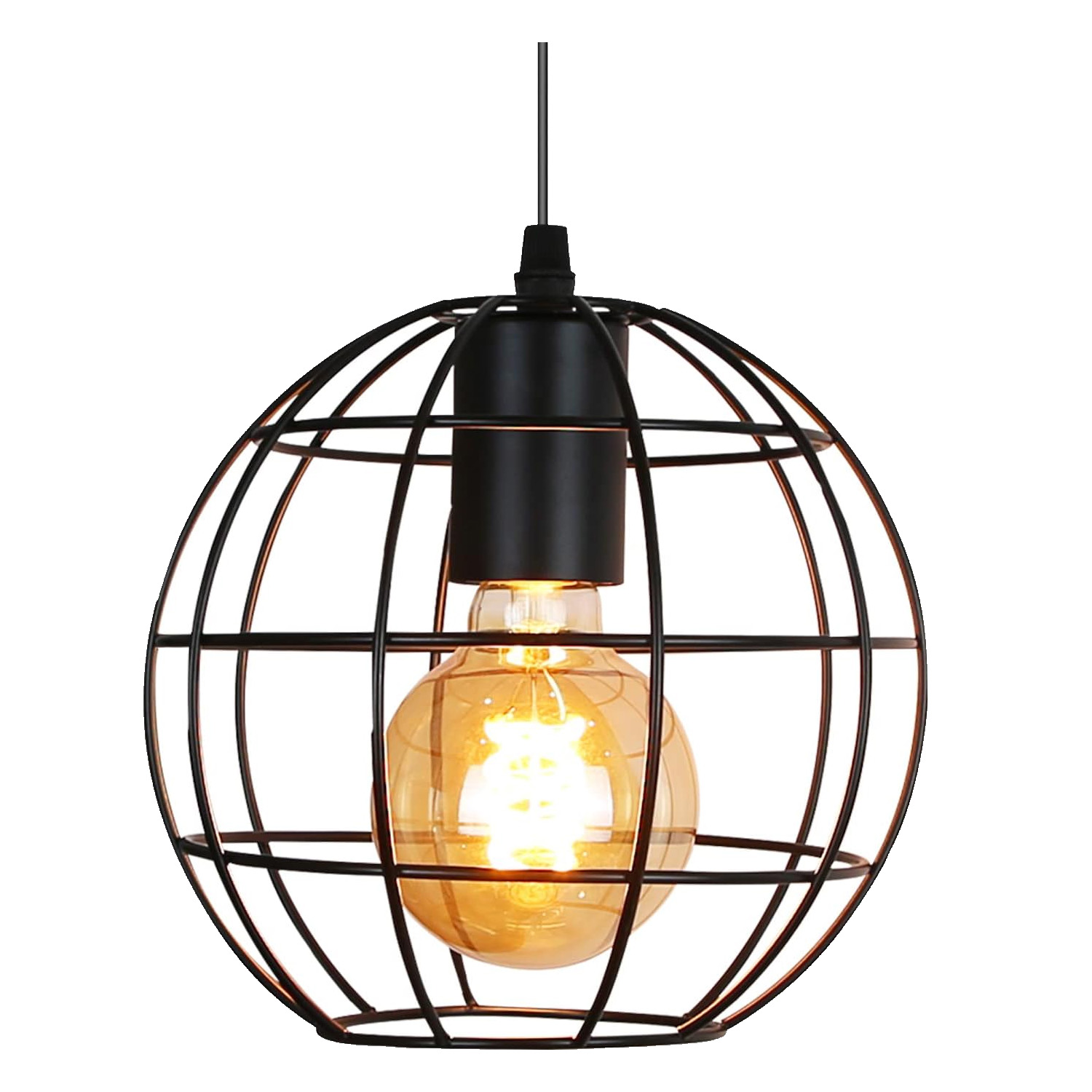 NETTLIFE Vintage-riippuvalaisin, musta, E27, halkaisija 18,5 cm, metallinen, teollinen pallomuotoinen keittiönvalaisin max. 40 W