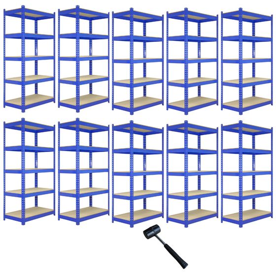 10 x Q-Rax siniset metallihyllyt 120 x 50 x 180 cm
