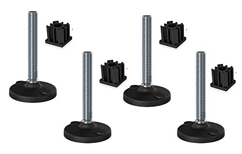 Ruostumaton jalka 20x150x100mm, muovia rei'illä+lisäosilla 40x40x2.0mm - 4 kpl:n sarja.