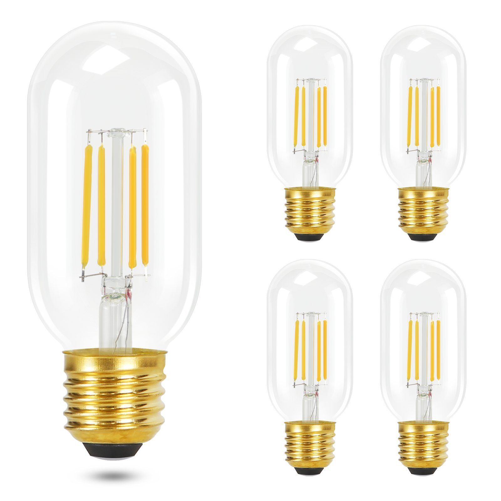 NETTLIFE 4 kpl E27 LED-lamppuja, lämmin valkoinen, vintage-LED-lamput T45, 4 W, 2700 K, energiansäästölamppu, retrotyylinen Edison-filamentti, lasia