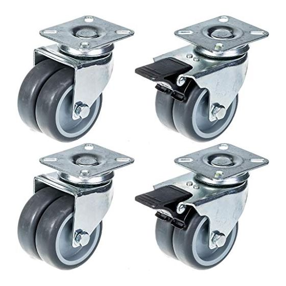 75mm 3" kaksoispyöräpyörä harmaa kumi kääntyvä ja jarru 400kg kantavuus, 4 kpl:n setti