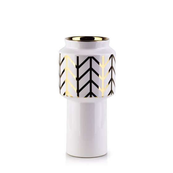 MONDEX keramiikkamaljakko, valkoinen-kulta, 12 x 25 cm