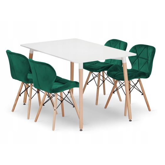 Ruokailuryhmä Pöytä, suorakulmainen ADRIA 120 x 80 valkoinen + 4 LAGO-tuolia