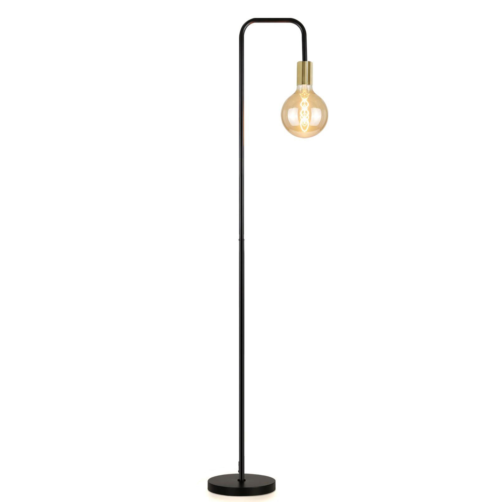 NETTLIFE-lattiavalaisin olohuoneeseen, vintage-lattiavalaisin, mustakultainen, jalkakytkimellä, teollinen metallinen lattiavalaisin ilman polttimoita