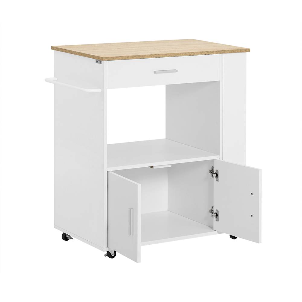 SoBuy Keittiövaunu FKW113-WN ekologinen valkoinen lastulevykaappi pyörillä