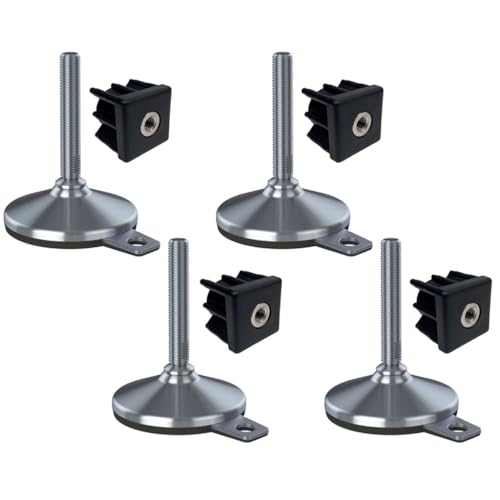 Ruostumaton jalka 16x100x105mm, tyyny ja kiinnitysreikä + insertit 40x40x1.5mm - 4 kpl:n sarja.