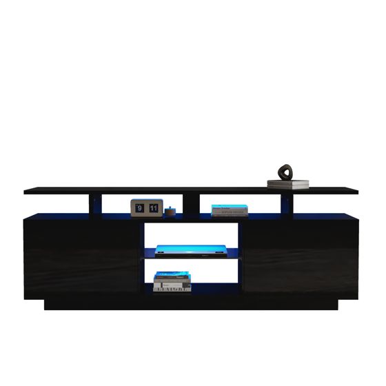 TV-taso 140x35x55 cm musta lastulevy säilytyksellä ja LED-valaistuksella