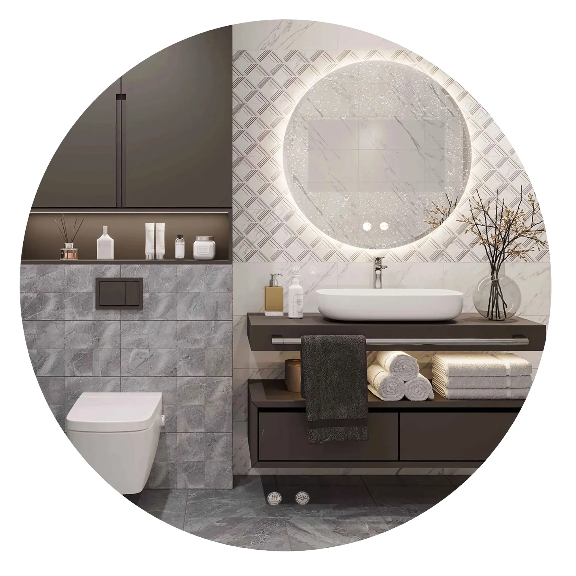 TUTUMI LED-seinäpeili LED HZJ 80cm valkoinen, 2X80X80CM