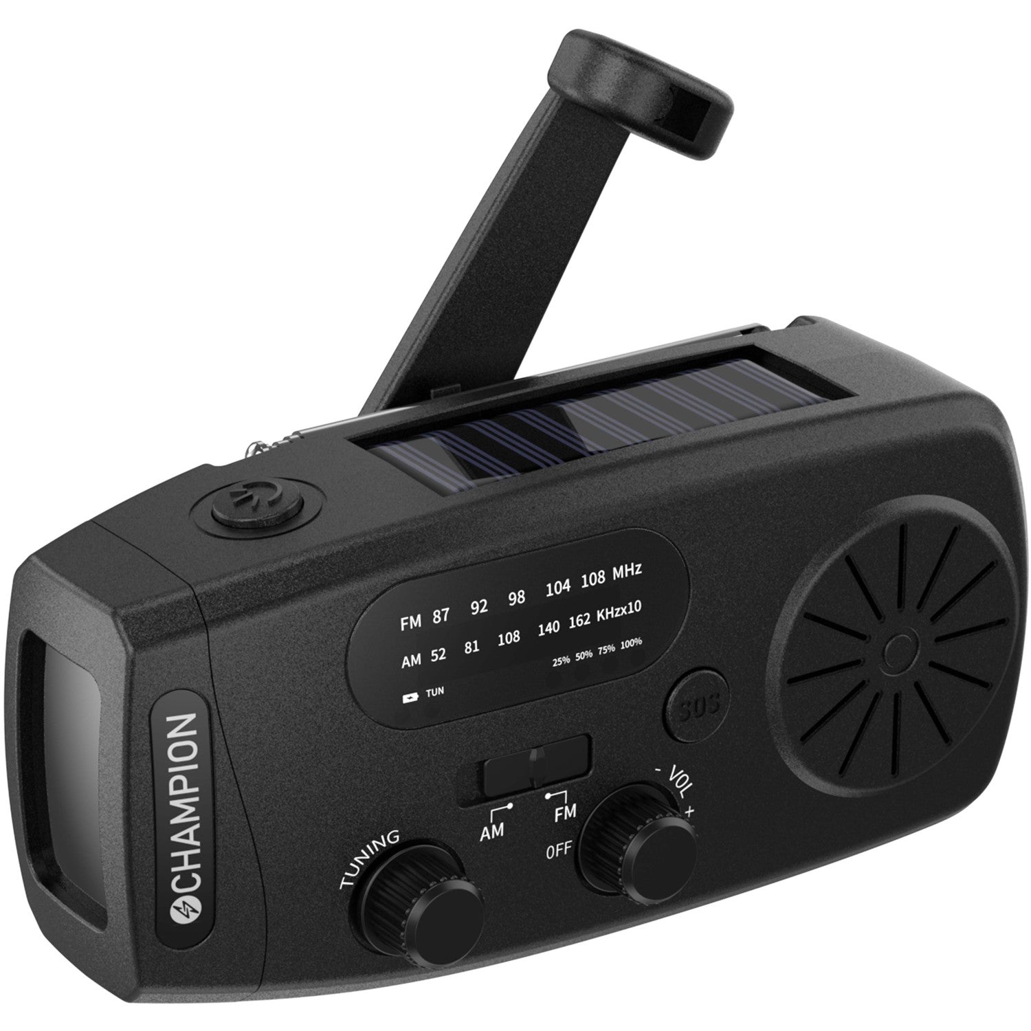 Aurinkokäyttöinen radio taskulampulla, musta