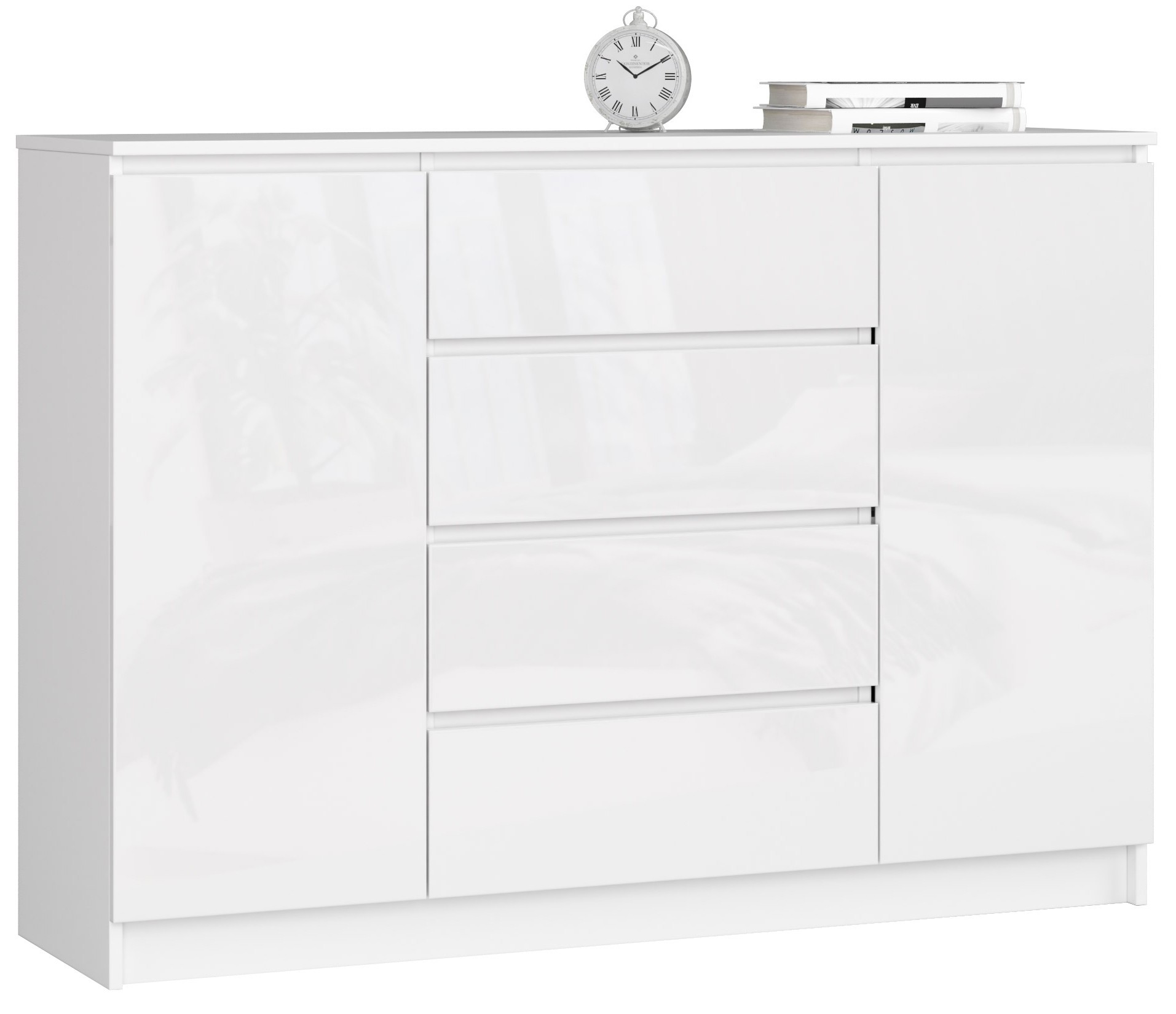 Akord Lipasto 2 Ovet 4 Laatikoa Valkoinen Korkeakiilto 138x40x99