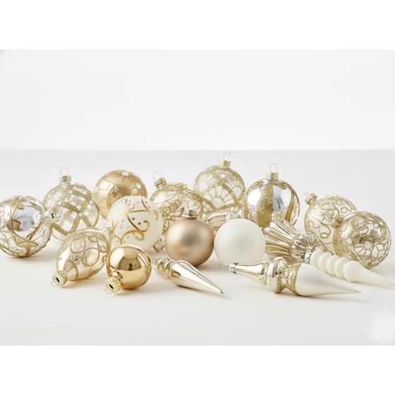 Kuusenkoristesetti 70 kpl FLICKER lasi Kulta